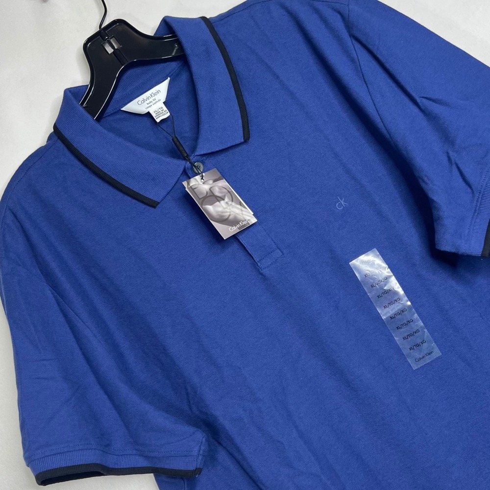 Calvin‎ Klein Blue Polo Shirt Mens XL Body Fit Colorblock Pique New Golf Preppy
